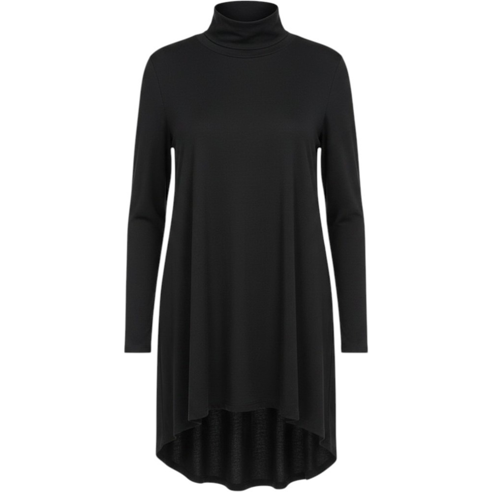 Eileen‎ Fisher Black Tencel Lyocell Turtleneck High-Low Tunic Dress Large F19FTJ